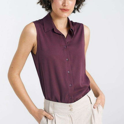 Chic Sleeveless Viscose Blouse With Timeless Collar - Très Elite