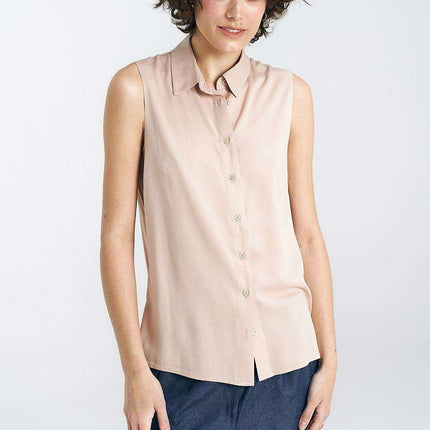Chic Sleeveless Viscose Blouse With Timeless Collar