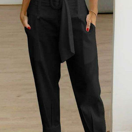 Chic Solid Color Cropped Trousers in Linen and Cotton Blend for Women