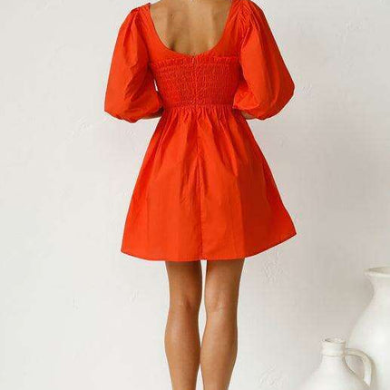 Chic Solid Color Polyester Dress with Lantern Sleeves for Women - Très Elite