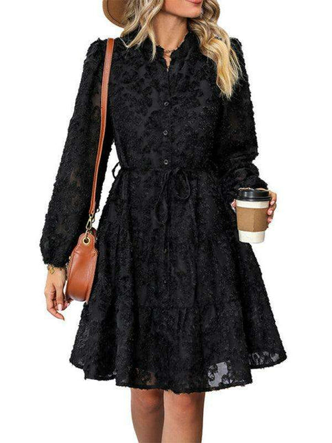 Chic Solid Jacquard Long Sleeve Dress for Women
