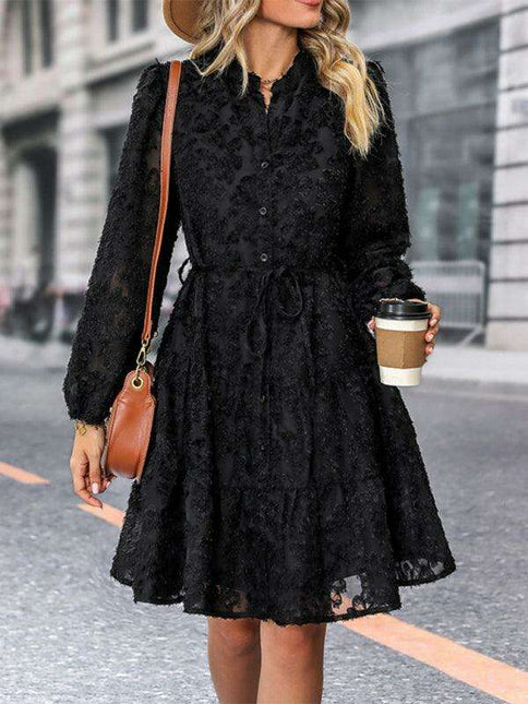 Chic Solid Jacquard Long Sleeve Dress for Women