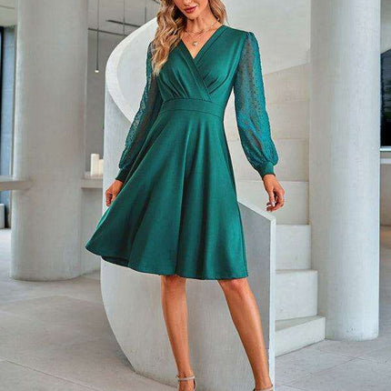 Chic Solid Jacquard V-neck Dress - Timeless Elegance for Every Occasion - Très Elite