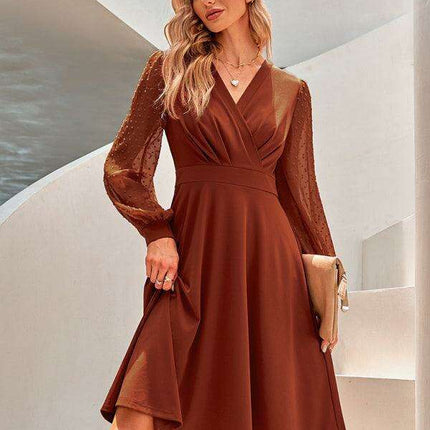 Chic Solid Jacquard V-neck Dress - Timeless Elegance for Every Occasion - Très Elite