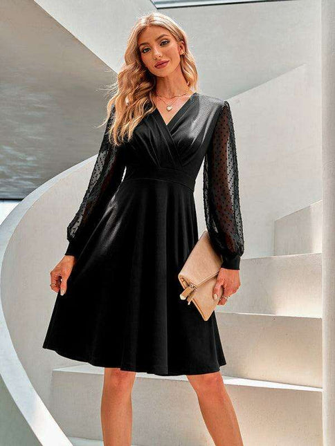 Chic Solid Jacquard V-neck Dress - Timeless Elegance for Every Occasion