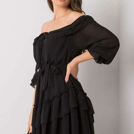Chic Spanish-inspired Dress with Frilly Details and Tie - Versatile Elegance - Très Elite