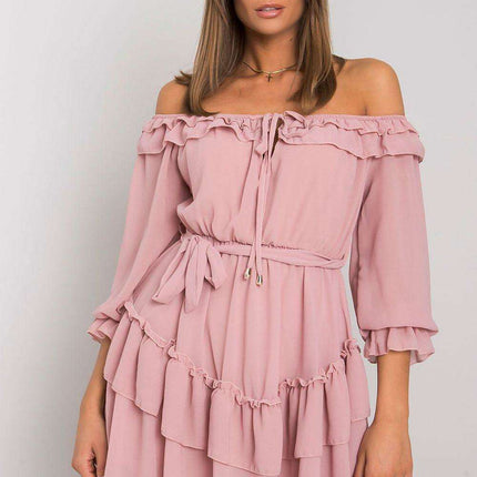Chic Spanish-inspired Dress with Frilly Details and Tie - Versatile Elegance - Très Elite