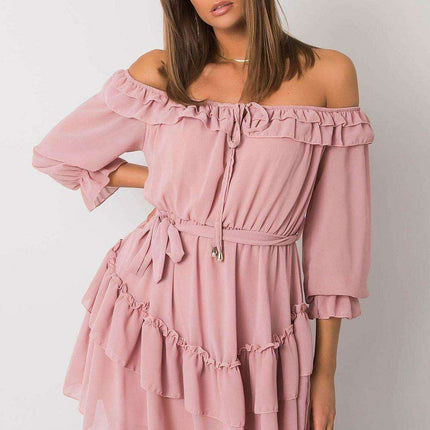 Chic Spanish-inspired Dress with Frilly Details and Tie - Versatile Elegance - Très Elite