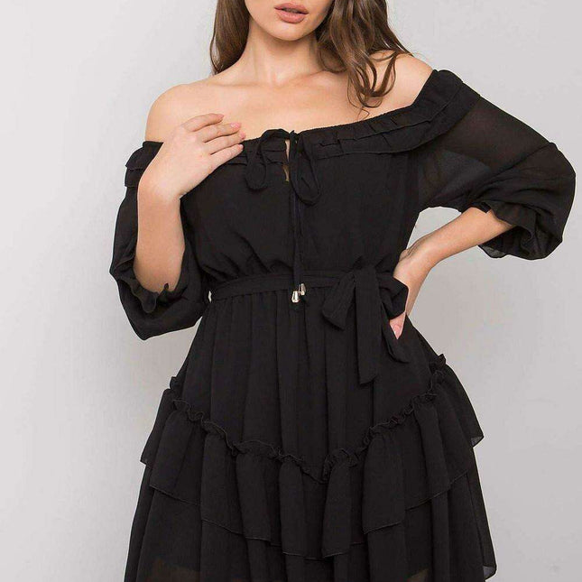Chic Spanish-inspired Dress with Frilly Details and Tie - Versatile Elegance - Très Elite