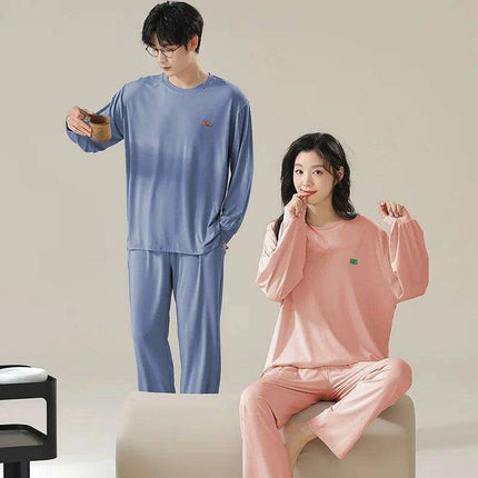 Chic Spring 2024 Modal Couples Pajama Set - Long Sleeve Loungewear with Cozy Round Neck - Très Elite