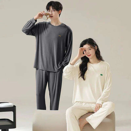 Chic Spring 2024 Modal Couples Pajama Set - Long Sleeve Loungewear with Cozy Round Neck - Très Elite