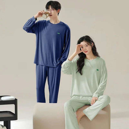 Chic Spring 2024 Modal Couples Pajama Set - Long Sleeve Loungewear with Cozy Round Neck - Très Elite