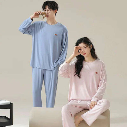 Chic Spring 2024 Modal Couples Pajama Set - Long Sleeve Loungewear with Cozy Round Neck - Très Elite