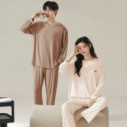 Chic Spring 2024 Modal Couples Pajama Set - Long Sleeve Loungewear with Cozy Round Neck - Très Elite