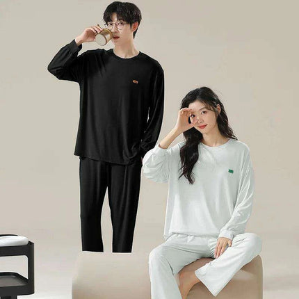 Chic Spring 2024 Modal Couples Pajama Set - Long Sleeve Loungewear with Cozy Round Neck - Très Elite