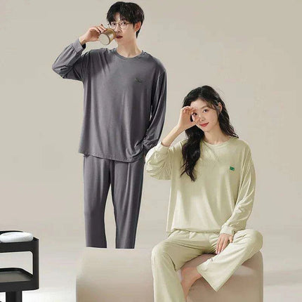 Chic Spring 2024 Modal Couples Pajama Set - Long Sleeve Loungewear with Cozy Round Neck - Très Elite