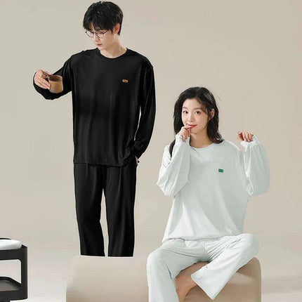 Chic Spring 2024 Modal Couples Pajama Set - Long Sleeve Loungewear with Cozy Round Neck - Très Elite