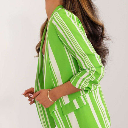 Chic Spring Striped Blazer With Three Quarter Sleeves - Très Elite