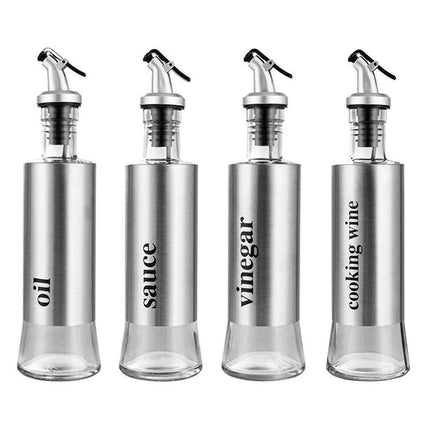 Chic Stainless Steel Oil Dispensing and Spice Jar Ensemble - Transform Your Cooking Journey - Très Elite