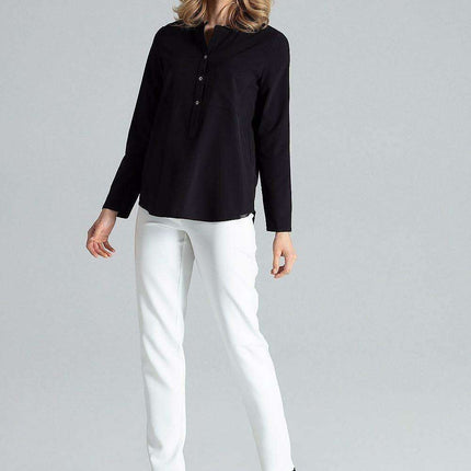 Chic Stand-Up Collar Snap Blouse for Timeless Elegance - Très Elite