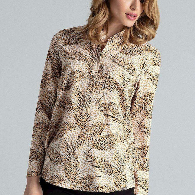 Chic Stand-Up Collar Snap Blouse for Timeless Elegance