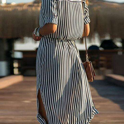 Chic Striped Chiffon Summer Dress - Trendy Women's Fashion - Très Elite