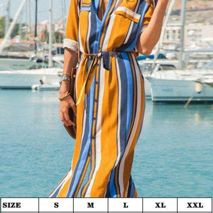 Chic Striped Chiffon Summer Dress - Trendy Women's Fashion - Très Elite