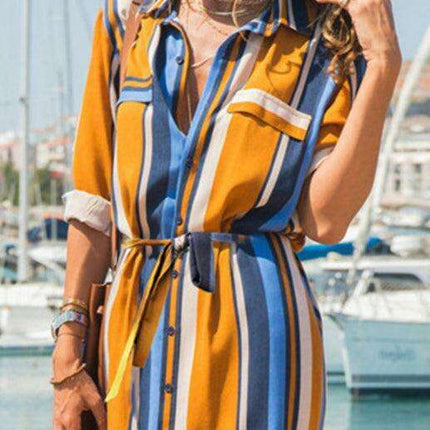 Chic Striped Chiffon Summer Dress - Trendy Women's Fashion - Très Elite