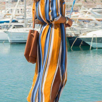 Chic Striped Chiffon Summer Dress - Trendy Women's Fashion - Très Elite