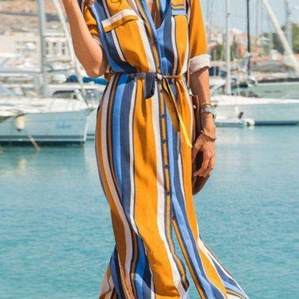 Chic Striped Chiffon Summer Dress - Trendy Women's Fashion - Très Elite