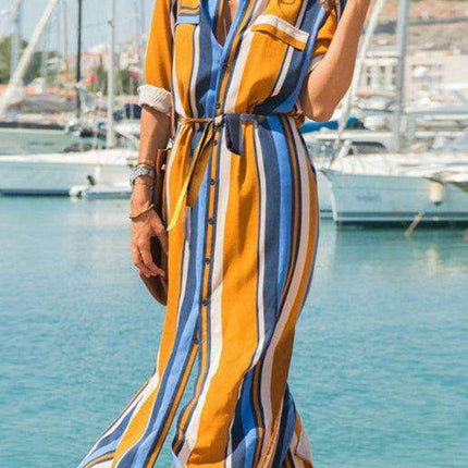 Chic Striped Chiffon Summer Dress - Trendy Women's Fashion - Très Elite