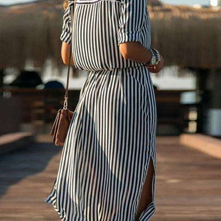 Chic Striped Chiffon Summer Dress - Trendy Women's Fashion - Très Elite