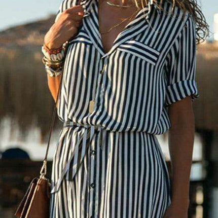 Chic Striped Chiffon Summer Dress - Trendy Women's Fashion - Très Elite