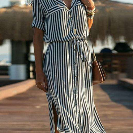 Chic Striped Chiffon Summer Dress - Trendy Women's Fashion - Très Elite
