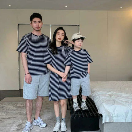 Chic Striped Family Matching Outfits for Parents and Kids in Trendy Korean Style - Très Elite