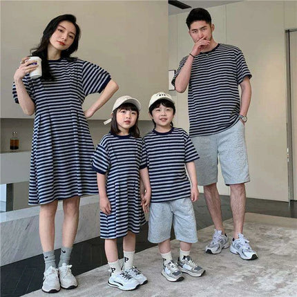 Chic Striped Family Matching Outfits for Parents and Kids in Trendy Korean Style - Très Elite