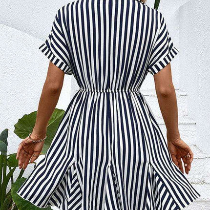 Chic Striped Lapel Dress for Effortless Elegance - Très Elite