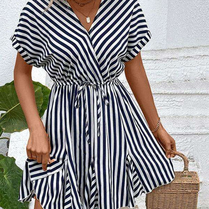 Chic Striped Lapel Dress for Effortless Elegance