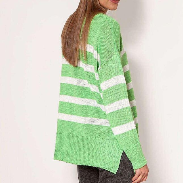 Chic Striped Long Sleeve Jumper with Round Neck