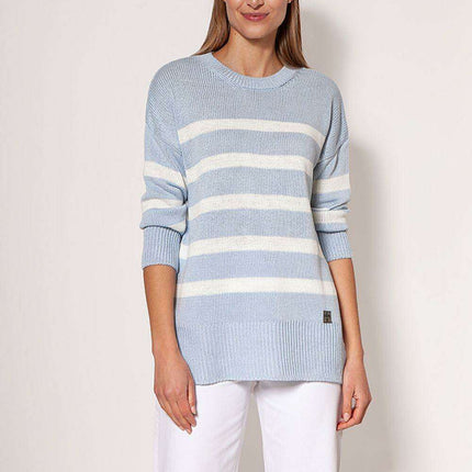 Chic Striped Long Sleeve Jumper with Round Neck