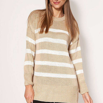 Chic Striped Long Sleeve Jumper with Round Neck