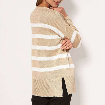 Chic Striped Long Sleeve Jumper with Round Neck - Très Elite