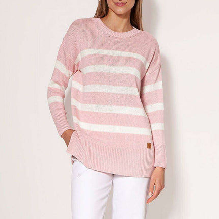 Chic Striped Long Sleeve Jumper with Round Neck