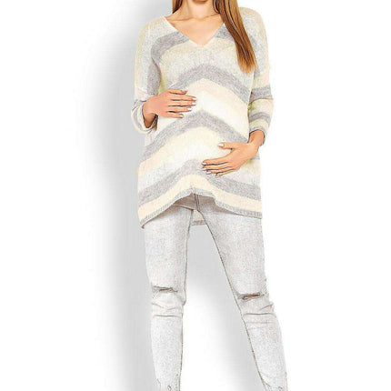 Chic Striped Maternity Sweater with Unique Neckline - Très Elite