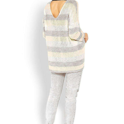 Chic Striped Maternity Sweater with Unique Neckline - Très Elite