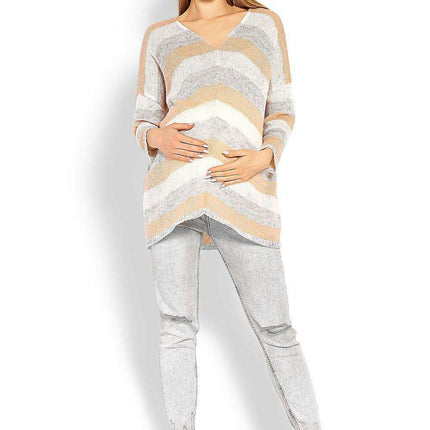 Chic Striped Maternity Sweater with Unique Neckline - Très Elite