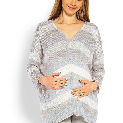 Chic Striped Maternity Sweater with Unique Neckline - Très Elite
