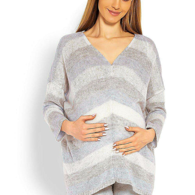 Chic Striped Maternity Sweater with Unique Neckline