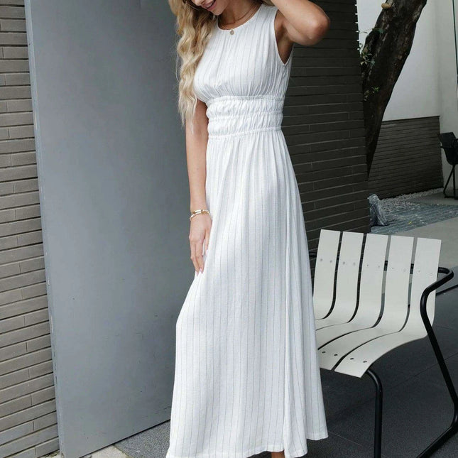 Chic Striped Maxi Dress in Lightweight Linen Viscose for Summer