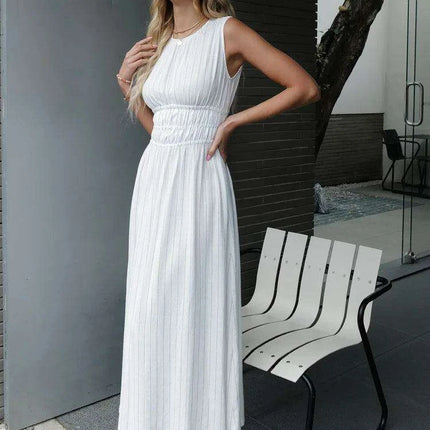 Chic Striped Maxi Dress in Lightweight Linen Viscose for Summer